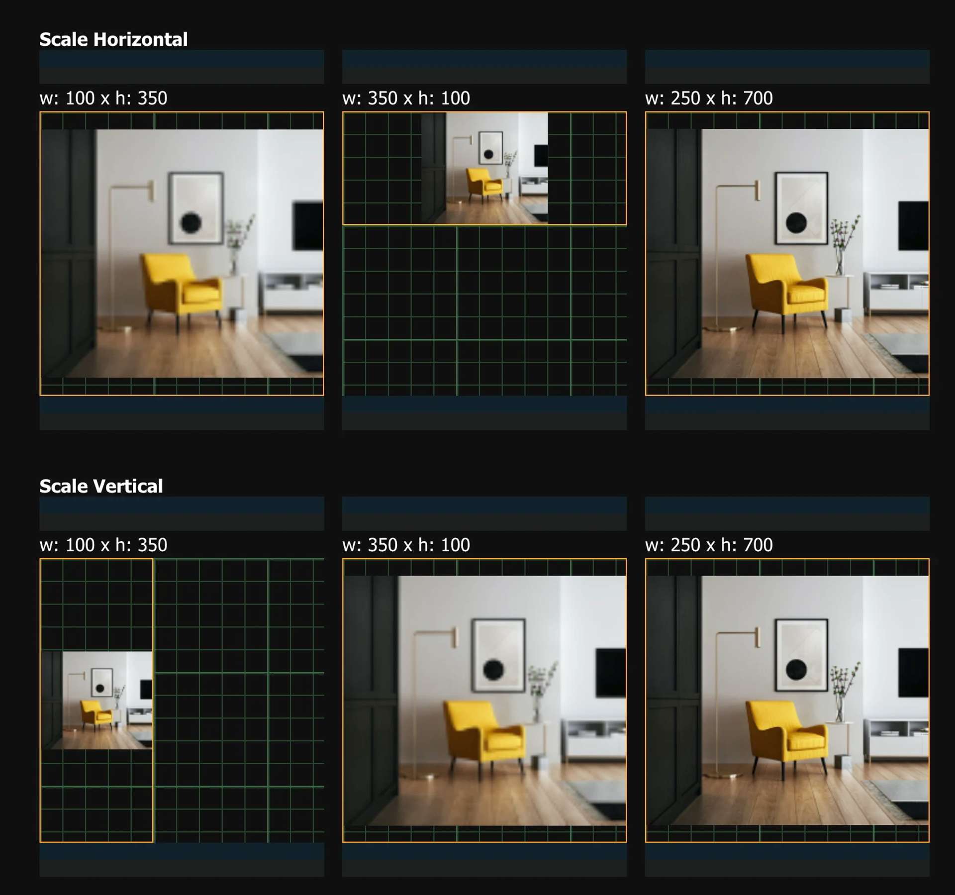 Screenshot of horizontal compared to vertical aspect ratio control